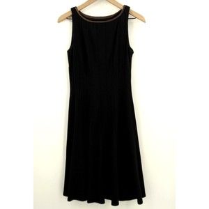Lauren Ralph Lauren womens black gored knit dress w/brown leather trim Size 2